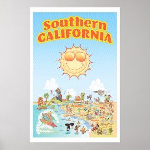 Poster Cartaz do Mapa de Desenhos Animados do Sul da Cali