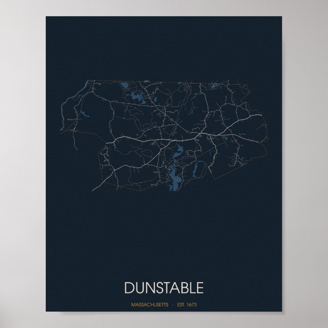 Poster Cartaz do Mapa de Rua de Dunstable Massachusetts ( (Frente)