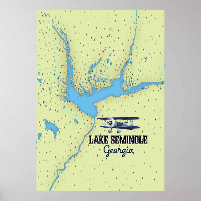 Poster Cartaz do mapa do Lago Seminole Geórgia (Frente)
