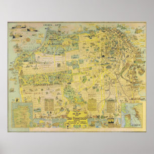 Poster Cartaz do Mapa Ilustrado Antigo de São Francisco d