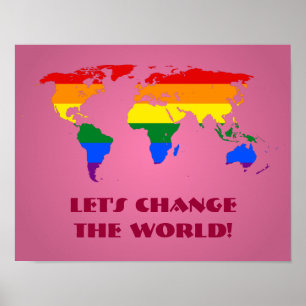 Poster Cartaz do mapa mundial de orgulho LGBT arco-íris
