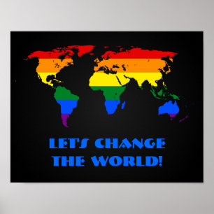 Poster Cartaz do mapa mundial do orgulho LGBT arco-íris