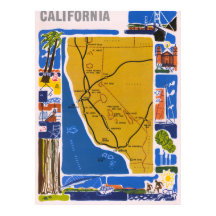 Cartaz do Mapa Pictórico Vintage da Califórnia 195