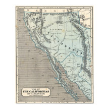 Cartaz do Mapa Vintage da Califórnia 1845
