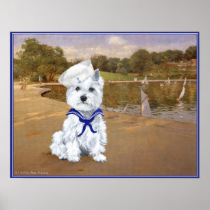 Póster Cartaz do Marinheiro Westie com Barcos