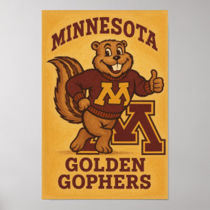 Poster Cartaz do Mascote Vintage Minnesota Golden Gophers