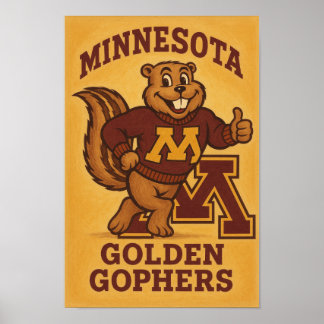 Poster Cartaz do Mascote Vintage Minnesota Golden Gophers