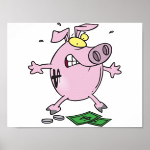 Póster Cartaz do Mealheiro Rosa Com Dinheiro