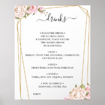 Cartaz do Menu de Bebidas de Casamento de Rosas Fl