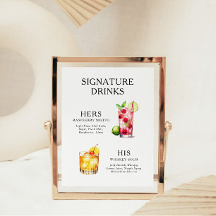 Poster Cartaz do Menu de Coquetéis de Casamento de Drinks