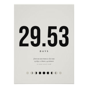 Póster Cartaz do Mês Sinódico – 29,53 Dias Tipografia da 