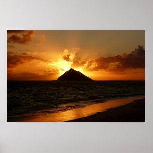 Poster cartaz do nascer do sol no Havaí na praia