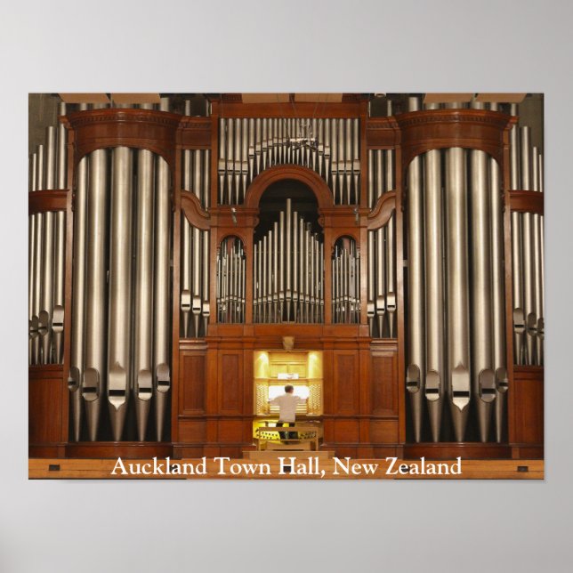Póster cartaz do órgão de tubos do Auckland Town Hall (Frente)