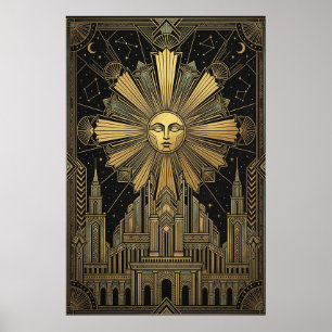 Poster Cartaz do Palácio do Rosto do Sol Dourado Art Déco