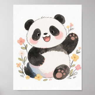 Poster Cartaz do Panda em Aquarela Fofa