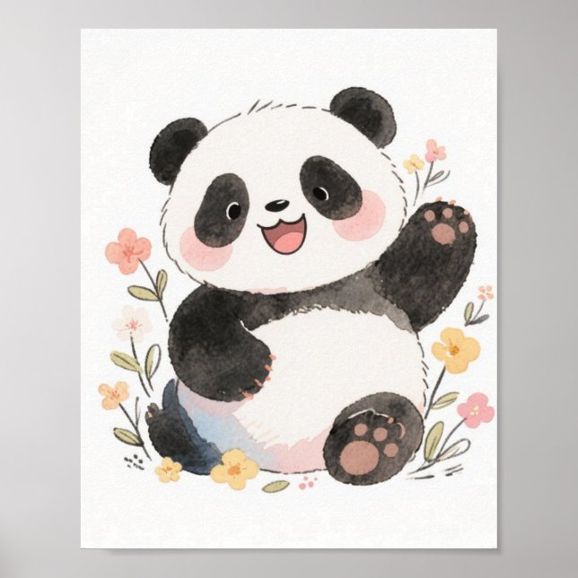 Poster Cartaz do Panda em Aquarela Fofa (Frente)