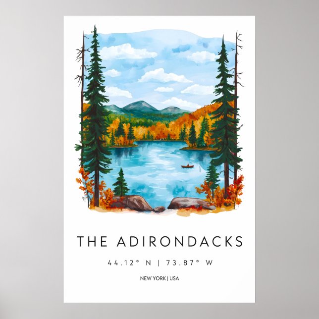Poster Cartaz do Parque Nacional de Adirondacks em Aquare (Frente)