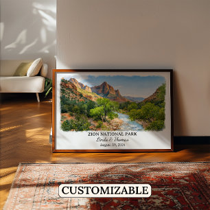 Poster Cartaz do Parque Nacional de Zion Utah, Aquarela,