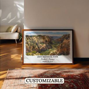 Poster Cartaz do Parque Nacional de Zion Utah, Aquarela, 