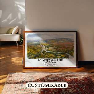 Poster Cartaz do Parque Nacional Denali Alasca, Aquarela