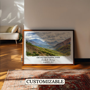 Poster Cartaz do Parque Nacional Denali Alasca, Aquarela