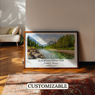 Poster Cartaz do Parque Nacional Glacier Montana, Aquarel