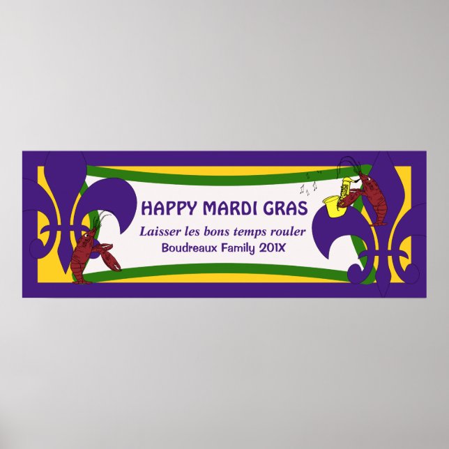 Póster Cartaz do partido Mardi Gras Fleur de Lis Crawfish (Frente)