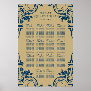 Poster cartaz do plano de assentos Rustic Blue Gold