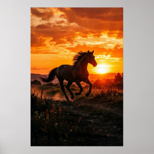 Poster Cartaz do pôr do sol do cavalo   Arte de parede de
