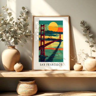 Poster Cartaz do Pôr do Sol do Golden Gate de São Francis