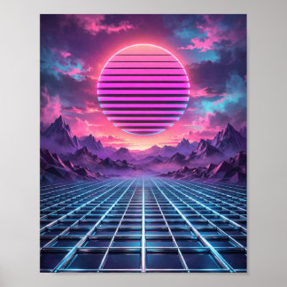 Poster Cartaz do pôr do sol no Midnight Grid — Vaporwave