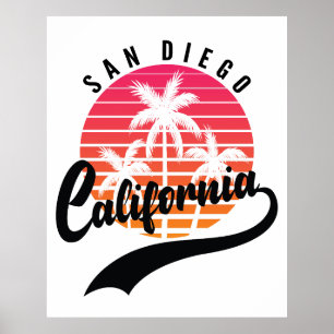 Poster Cartaz do pôr do sol retrô de San Diego