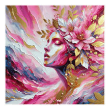 Cartaz do rosto elegante de mulher com folhas cor-