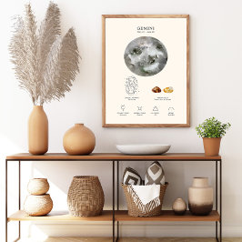 Poster Cartaz do signo do zodíaco de Gêmeos com pedra de