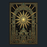 Poster Cartaz do Sol e da Lua Celestiais Art Déco | Geome<br><div class="desc">Complete sua galeria de parede com o pôster Art Déco "Aura Celestial". Este design requintado serve como a peça companheira perfeita,  apresentando um sol dourado radiante e uma lua crescente alada centrada dentro de uma majestosa moldura simétrica.</div>