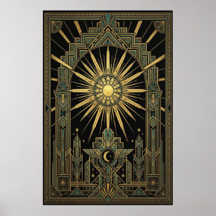 Poster Cartaz do Sol e da Lua Celestiais Art Déco   Geome