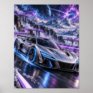 Poster Cartaz do Supercarro Cósmico Prateado