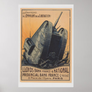Poster Cartaz do Tanque Francês de 1918 da Primeira Guerr