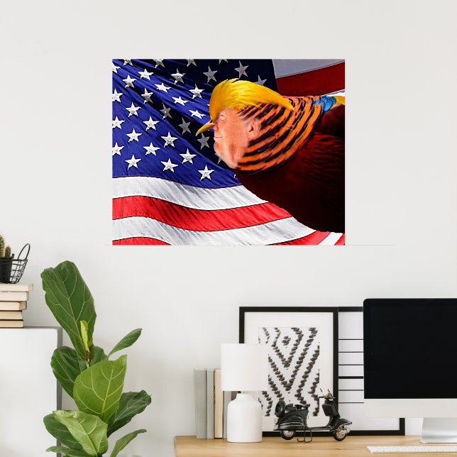 Póster Cartaz do Valor da Bandeira EUA Trump Pombo Dourad (Escritório em casa)