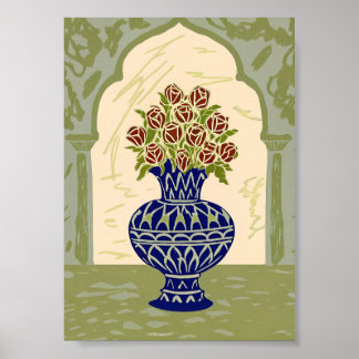 Poster Cartaz do Vaso Geométrico Marroquino Azul com Rosa