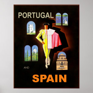 Póster Cartaz do viagem da espanha e do Portugal