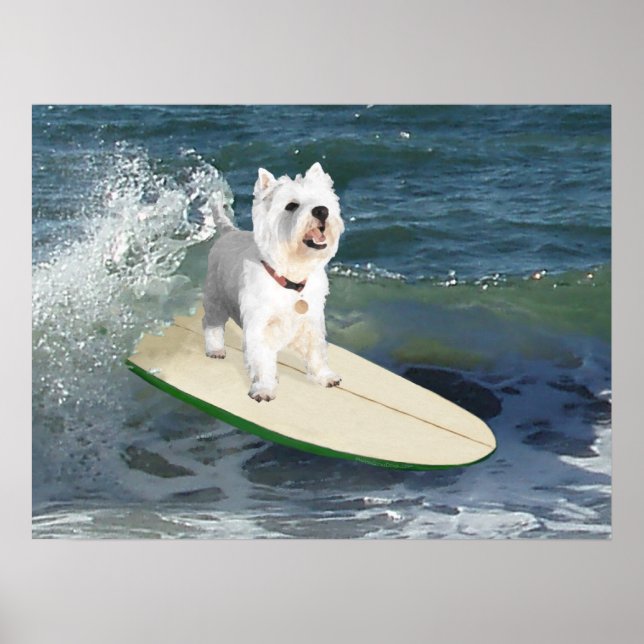 Póster Cartaz do Westie Surfista (Frente)