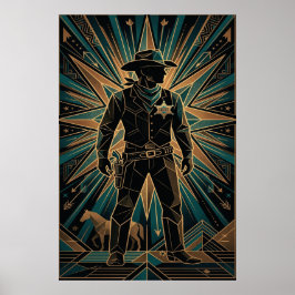 Poster Cartaz do Xerife Art Déco - Silhueta Geométrica de