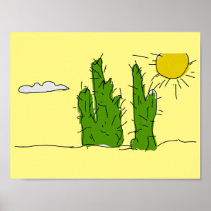 Poster Cartaz Doodle de Cacto Verde Sortudo