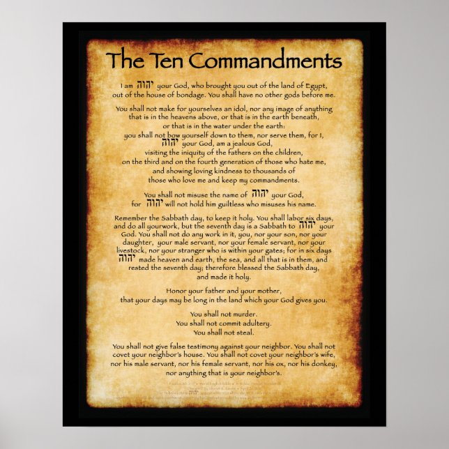 Poster Cartaz dos 10 Mandamentos 16 x 20 (Frente)