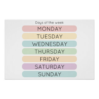 Póster Cartaz dos Dias da Semana | Decoração de Homeschoo