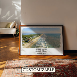 Poster Cartaz dos Outer Banks Carolina do Norte, Aquarela