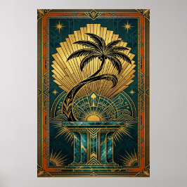 Poster Cartaz Dourado e Azul Esverdeado Art Déco Árvore d