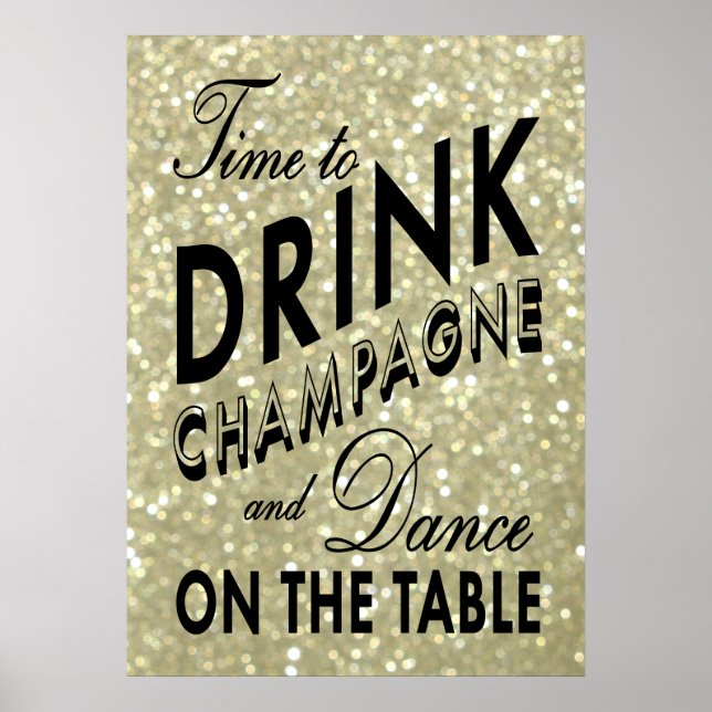 Póster Cartaz Dourado Hora de Beber Champanhe (Frente)