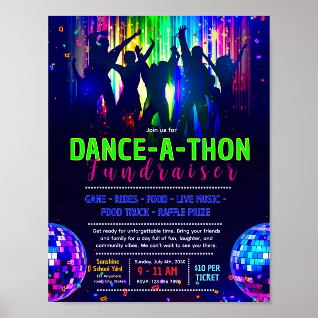 Poster Cartaz editável de baile com brilho (Frente)
